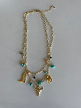 Stagecoach Gold & Turquoise Charm Layered Necklace