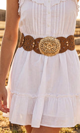 Brown Eyelet Design Belt w/Gold Buckle