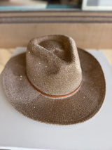 The Dolly Gold Sequins Cowgirl Hat w/Brown Band & Adjustable Fit