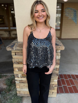 Sparkly Black Sequins Cami Tank Top