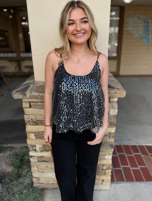 Sparkly Black Sequins Cami Tank Top