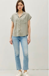 Sage Green Short Sleeve Button Down Tencel Top