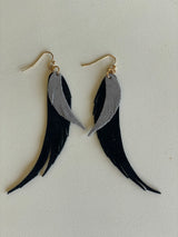 Black & Gray Faux Suede Feather Fishhook Earrings