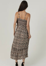 Boots & All Black & Tan Tank Midi Dress w/Black Lace Trim, Smocking and Adjustable Straps