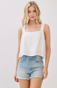 White Scallop Shoulder Strap Cami Tank Top