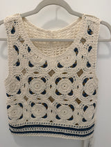 White & Blue Crochet Knit Tank Top
