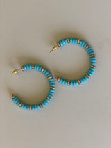 Turquoise & Gold Beaded Open Hoop Earrings