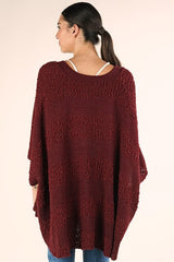 Wine Popcorn Striped Oversized Button Down Sweater Top