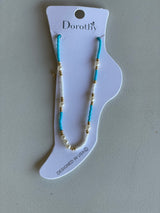 Turquoise, White & Gold Beaded Anklet