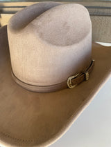 Taupe Cowgirl Hat w/Sparkly Buckle Band & Adjustable Fit