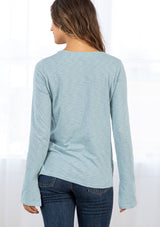 Sky Blue Chambray Long Sleeve Jersey Top w/Side Vent Sleeve by Lovestitch