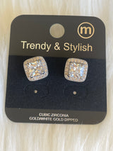 White Gold Dipped CZ Square Post Earrings