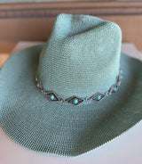 Turquoise Cowgirl CC Brand Sunhat w/Silver Diamond & Turquoise Stone Metal Band