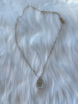 Mother of Pearl Pendant w/Gold Heart & Rhinestone Necklace