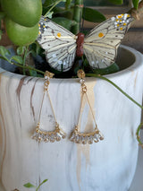 Gold Rectangle Stone Dangle Post Earrings