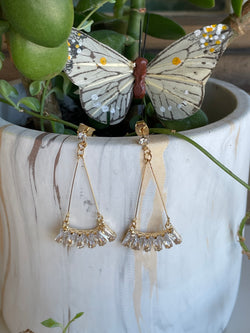 Gold Rectangle Stone Dangle Post Earrings