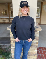 Black Soft Brushed Hacci Long Sleeve Crew Neck Loungewear Sweater Top