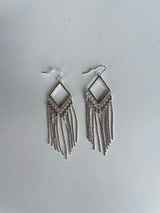 Silver Diamond Shape Earrings w/Chain Fringe