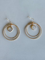 Mother of Pearl & Gold Double Circles Fishhook Earrings