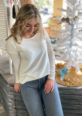 Winter White Brushed Hacci Long Sleeve Scoop Neck Sweater Top