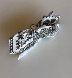Black & White Paisley Print Bow Hair Clip