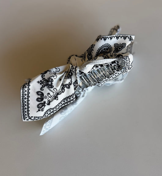 Black & White Paisley Print Bow Hair Clip