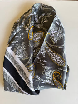 Black & Gold Paisley Silk Square Bandana Scarf