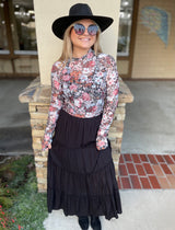 Black Tiered Maxi Skirt w/Elastic Waistband