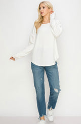 Winter White Brushed Hacci Long Sleeve Scoop Neck Sweater Top