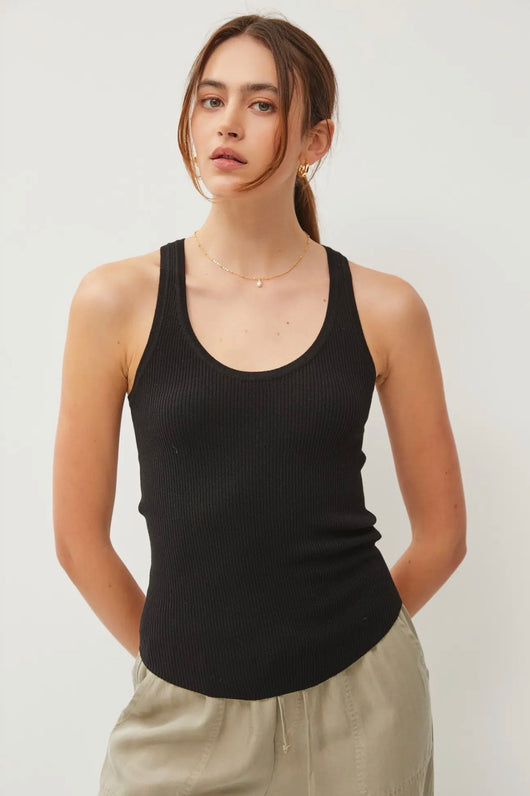 Black Ribbed Scoop Neck Tank Top