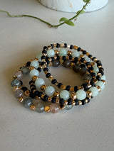 Black, Gold & Pastels Set of 5 Stretch Beaded Bracelets