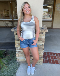 Black & White Stripe Ribbed Tank Top