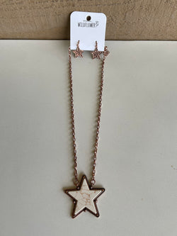Wildflower Cream Star Pendant & Copper Chain Link Necklace and Earring Set