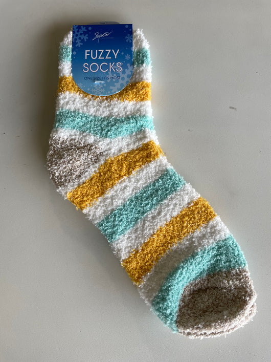 Gold & Teal Stripe OS Fuzzy Socks