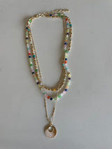 Malibu Multi-Color Beads & Gold Sunny Charm Layered Necklace