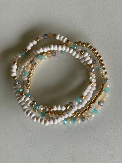 White & Pastel Set of 4 Stretch Small Beaded Bracelets