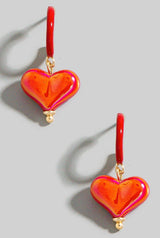 Shimmery Red Heart on Small Hoop Earrings