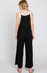 Black Relaxed Wide Leg Overall Jumper w/Tie Straps & Pockets