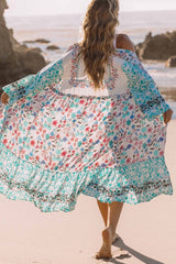 The Laguna Colorful Floral Print Kimono w/Tassel Waist Drawstring