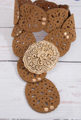 Brown Eyelet Design Belt w/Gold Buckle