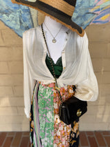 Bali Multi Color and Print Pleated Midi Skirt w/Elastic & Side Zipper