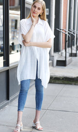Lido Luxe White OS Long Button Down Cover-Up Top