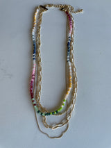 Multi-Color Beads & Gold Chain Layered Necklace