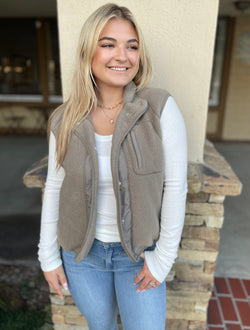 Olive Soft Thermal & Fleece Button Up Vest w/Pockets