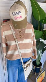 Sugar & Spice Cozy Stripe Pullover Sweater w/Button Neckline
