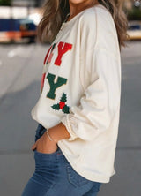 Holly Jolly Puff Letters on White Sweater Top