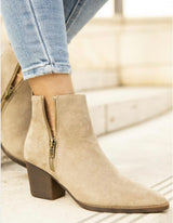 Chic Taupe Booties w/Smooth Texture & Zipper Side Detail