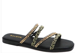 Black Strappy Gold & Silver Rhinestone Sandals by Bamboo