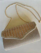 Gold Sparkly Clutch Purse w/Gold Chain Strap & Snap Closure