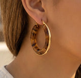 Brown Resin & Gold Hoop Earrings